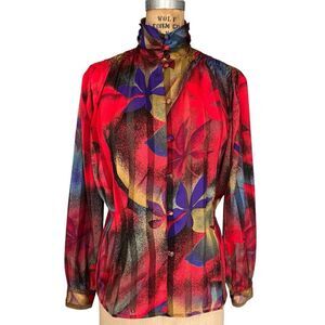 Vintage 80’s Tess Paris-Milan Floral Blouse Multicolor Size M